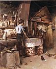Theodore Robinson The Apprentice Blacksmith painting